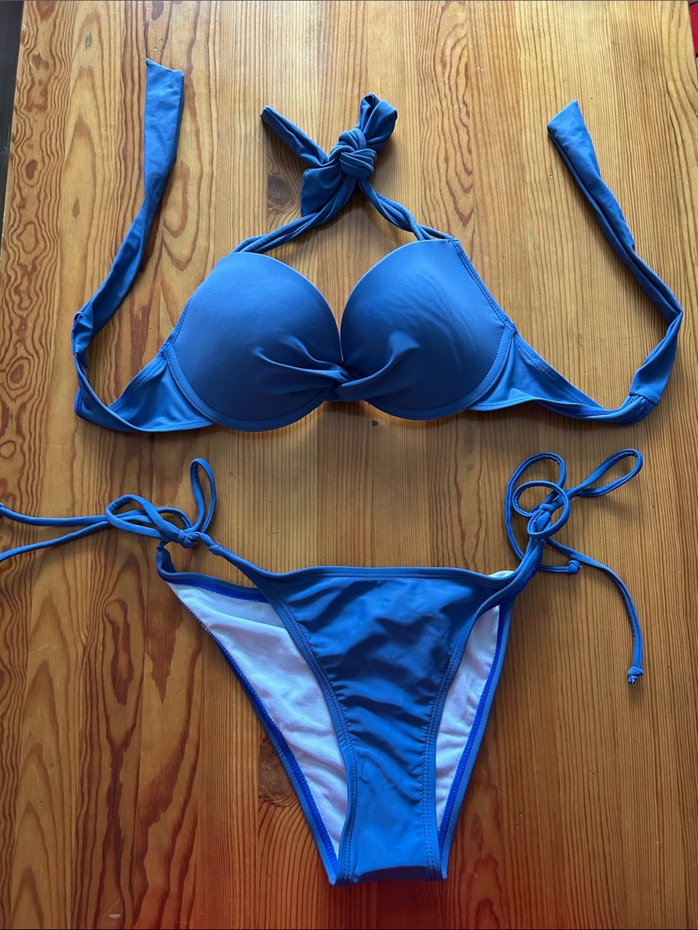 Women's Blue Tie-Halter Padded Bikini Set